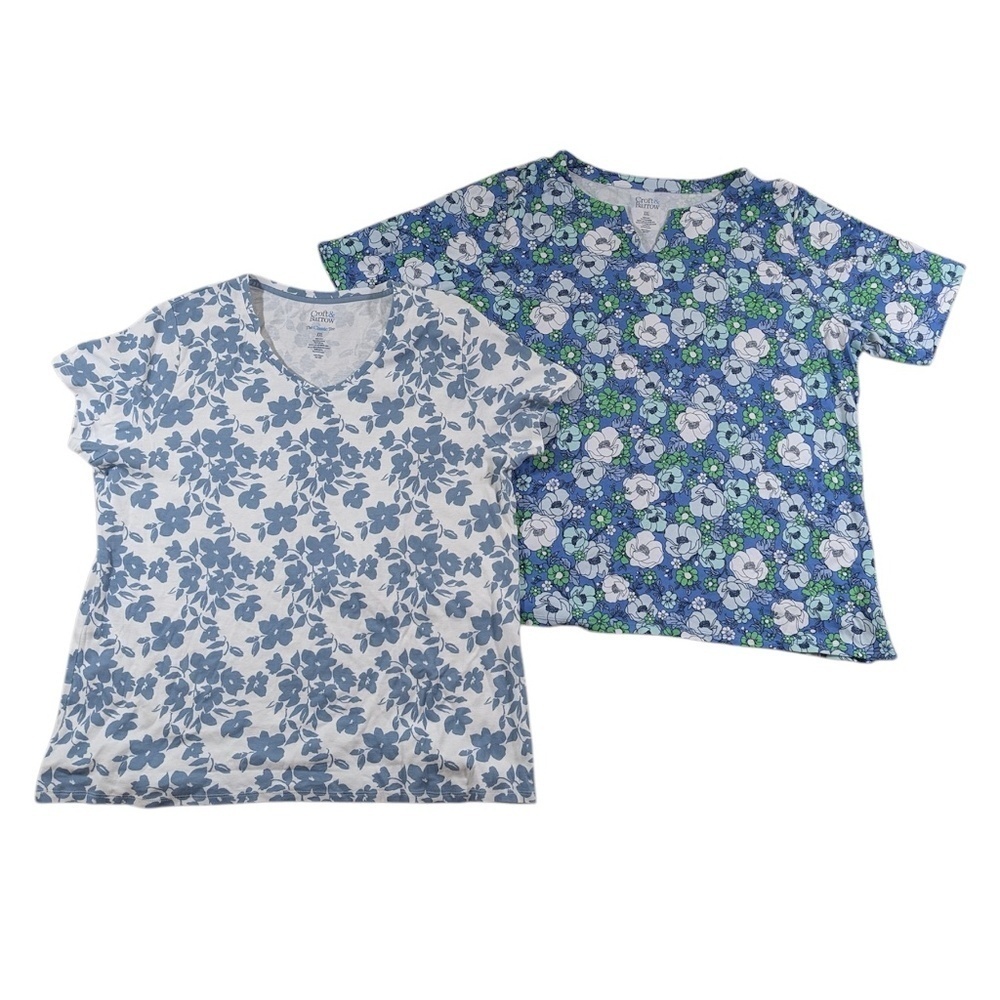 Set of Two Croft & Barrow Blue Short Sleeve Floral Tops Size XXL